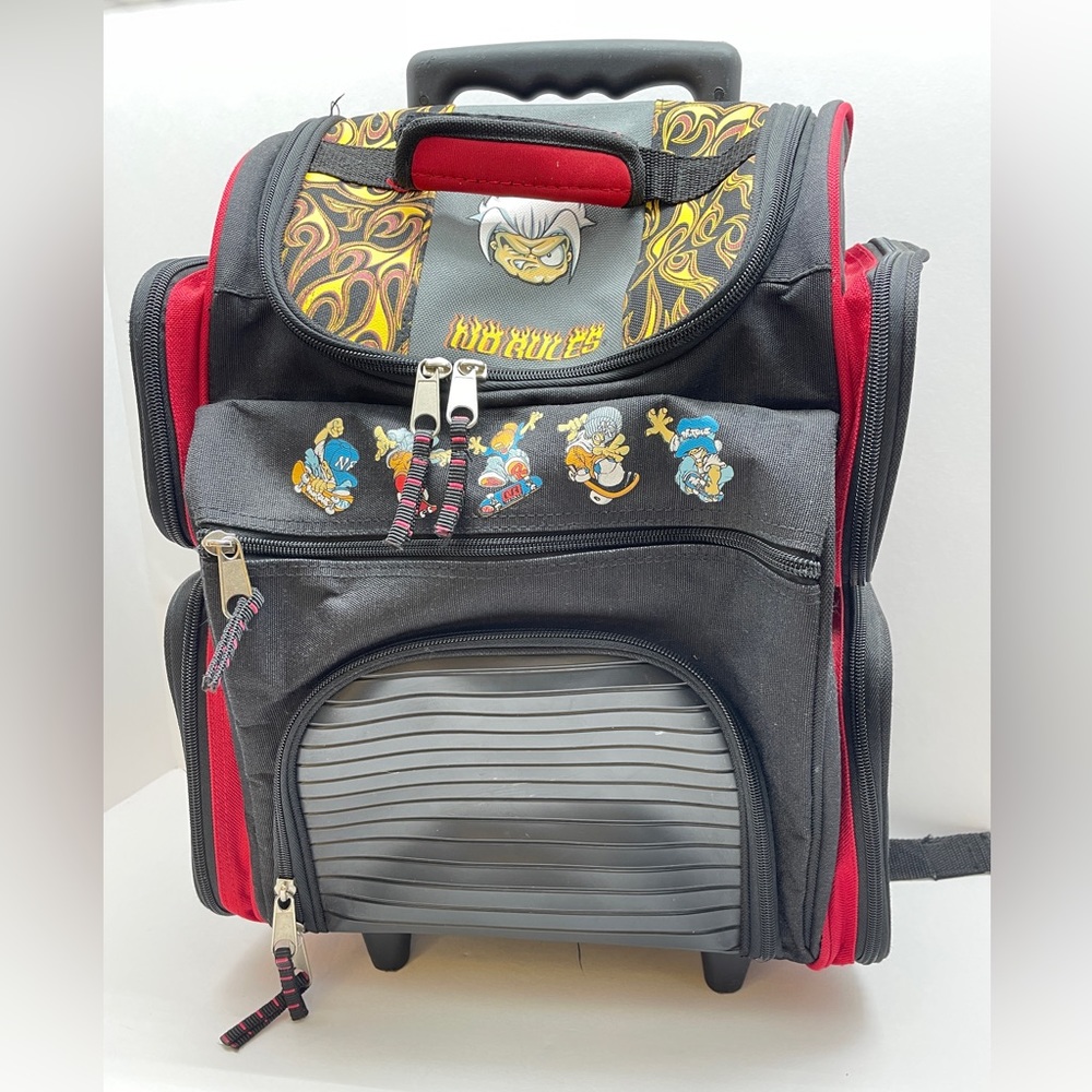 Vintage No Rules Rolling Backpack 90's Skater Raver Bag NR Bookbag Red Black
